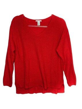H&M Red Double Knit V-Neck Sweater With Long Sleeves